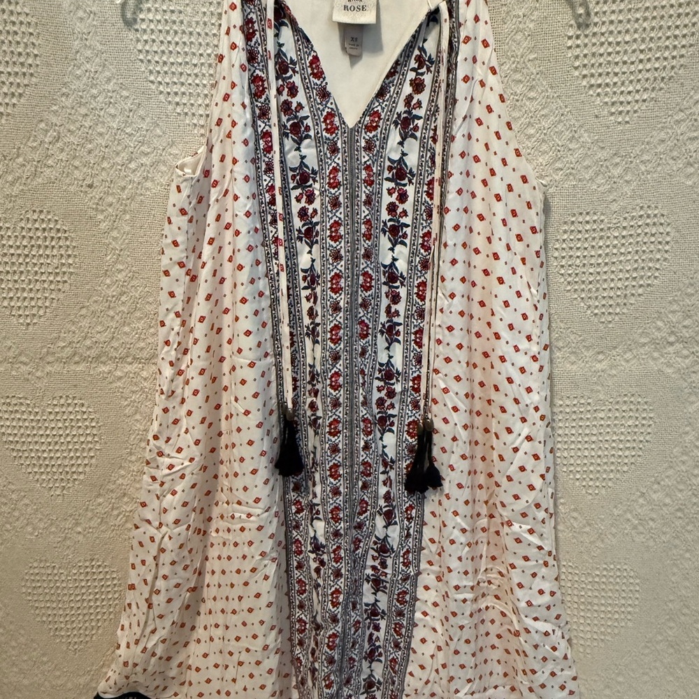 XS Rose Embroidered Sleeveless Boho Swing Dress